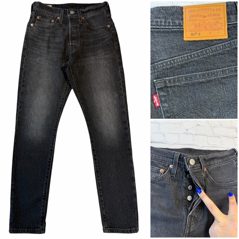 ✅ Levi's Premium Women's Washed out Black iconic high rise 501 S Jeans size 24